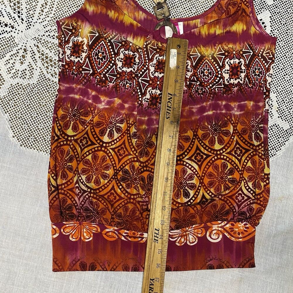 Heart Soul Sleeveless Blouse Womens M Beaded Necklace Tie Dye Bubble Hem Y2K - Picture 8 of 8